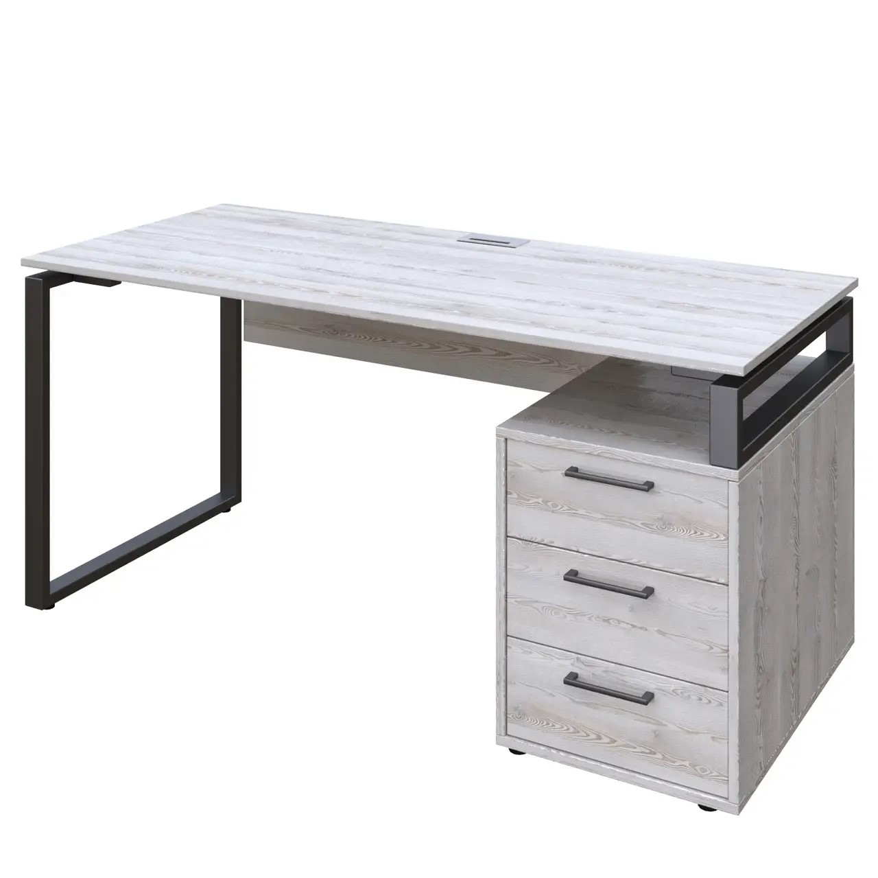 Стіл письмовий, офісний на металокаркасі ВЕСТ ВУД КОМПАНІ 2012 L120b сосна лофт біла з царгою, з тумбою, 1200х700х750 мм